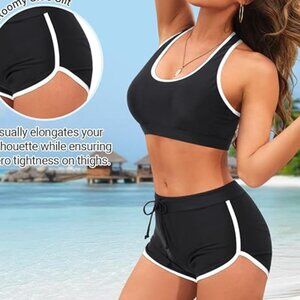 Tempt Me Women Two Piece Sports Bikini Athletic Swimsuits Racerback Crop Top wit